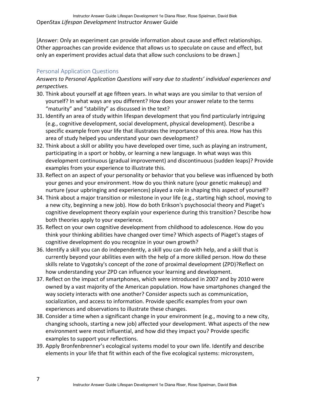 Preview page 7 of Instructor Answer Guide for Lifespan Development 1st Edition By Diana Riser, Rose Spielman, David Biek