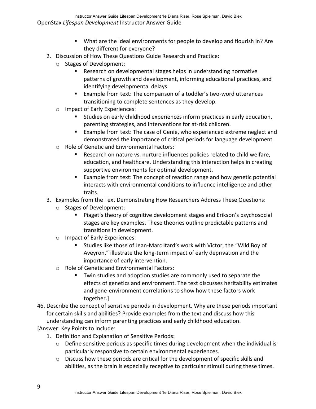 Preview page 9 of Instructor Answer Guide for Lifespan Development 1st Edition By Diana Riser, Rose Spielman, David Biek