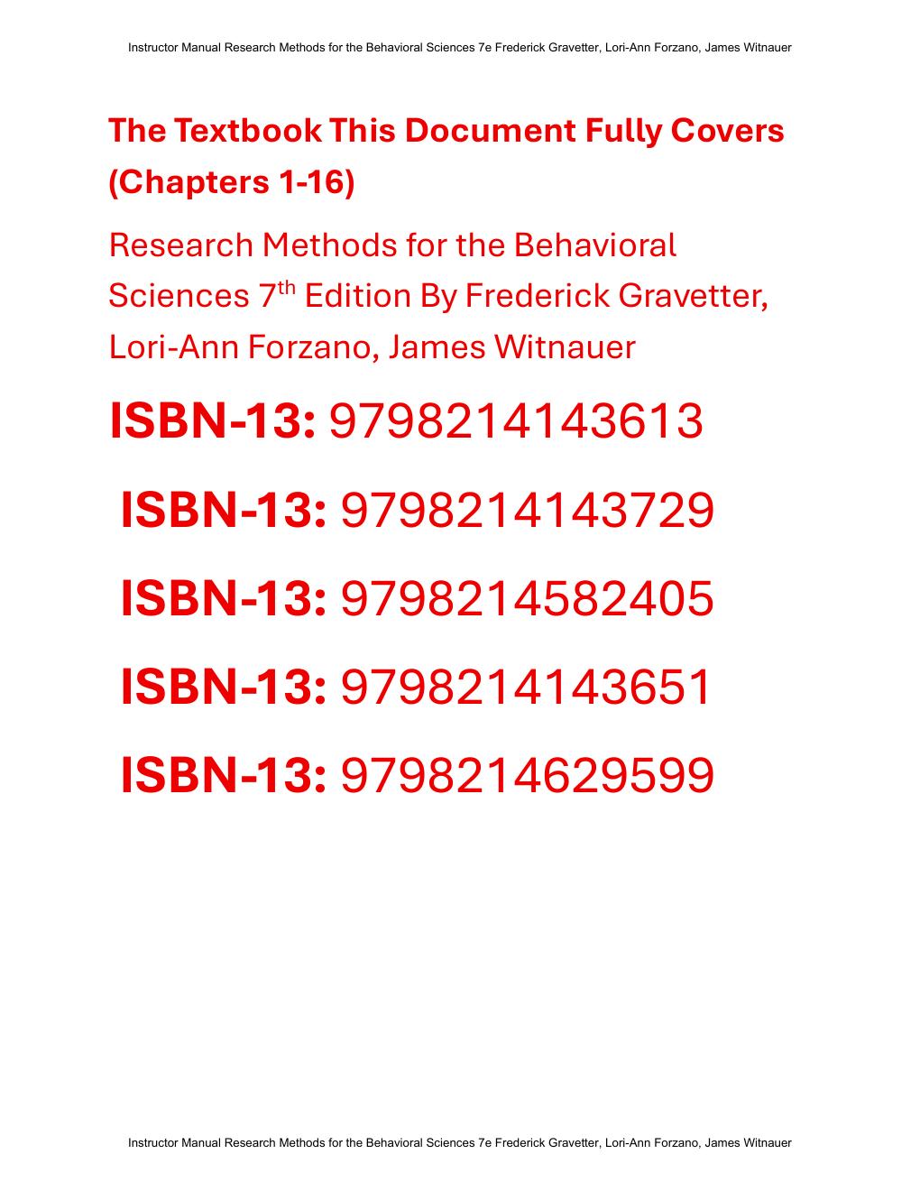 Preview page 2 of Instructor Manual for Research Methods for the Behavioral Sciences 7th Edition By Frederick Gravetter, Lori-Ann Forzano,