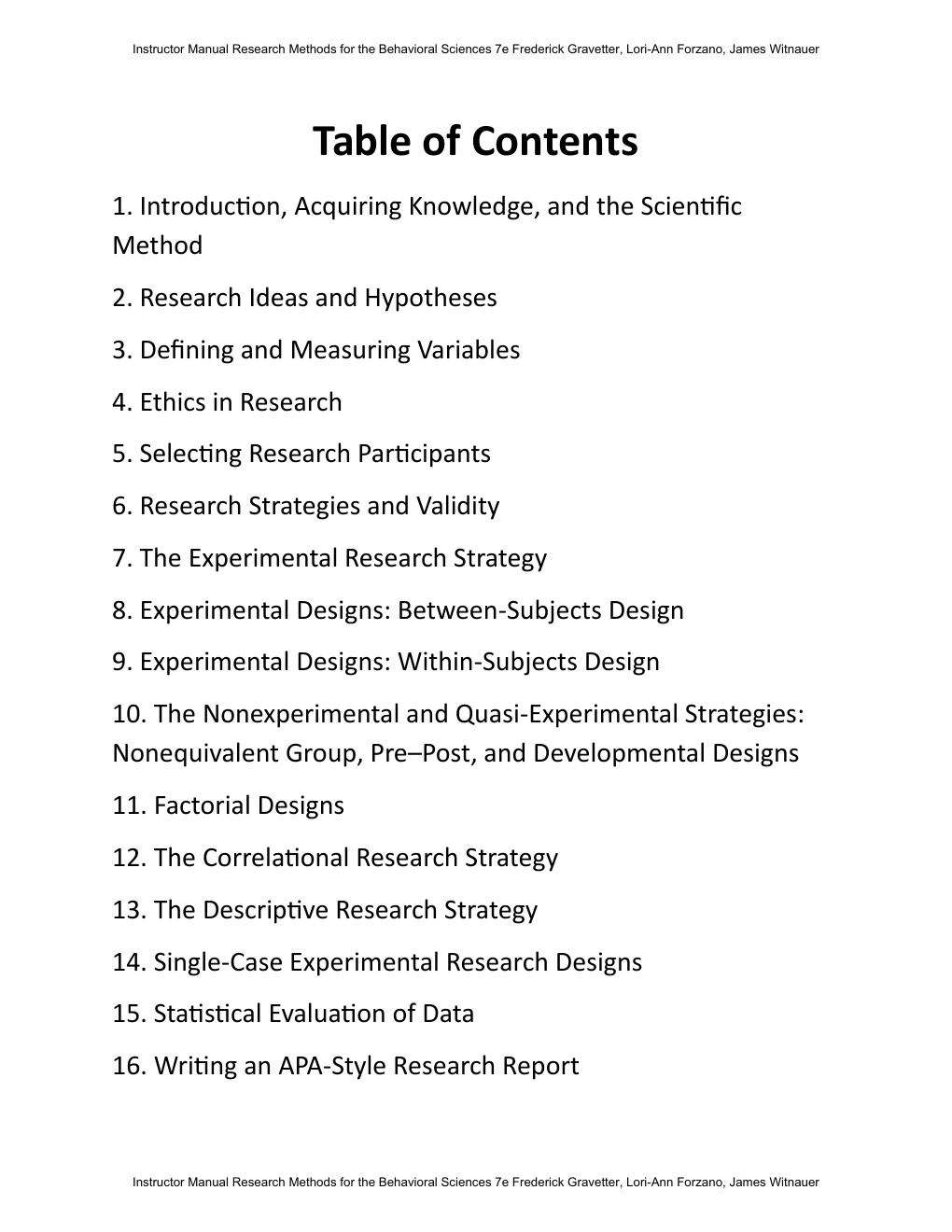 Preview page 3 of Instructor Manual for Research Methods for the Behavioral Sciences 7th Edition By Frederick Gravetter, Lori-Ann Forzano,