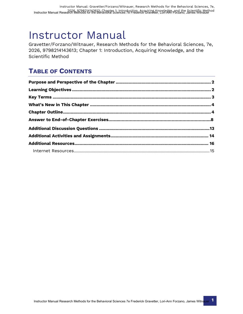 Preview page 4 of Instructor Manual for Research Methods for the Behavioral Sciences 7th Edition By Frederick Gravetter, Lori-Ann Forzano,