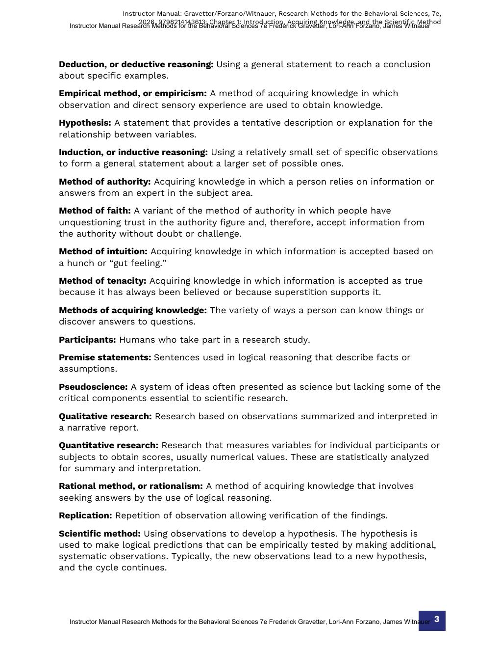 Preview page 6 of Instructor Manual for Research Methods for the Behavioral Sciences 7th Edition By Frederick Gravetter, Lori-Ann Forzano,