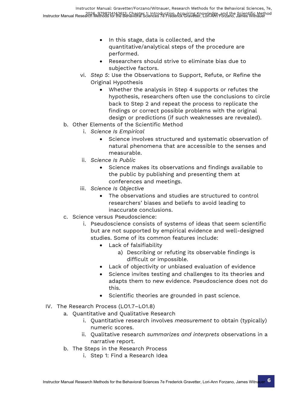Preview page 9 of Instructor Manual for Research Methods for the Behavioral Sciences 7th Edition By Frederick Gravetter, Lori-Ann Forzano,