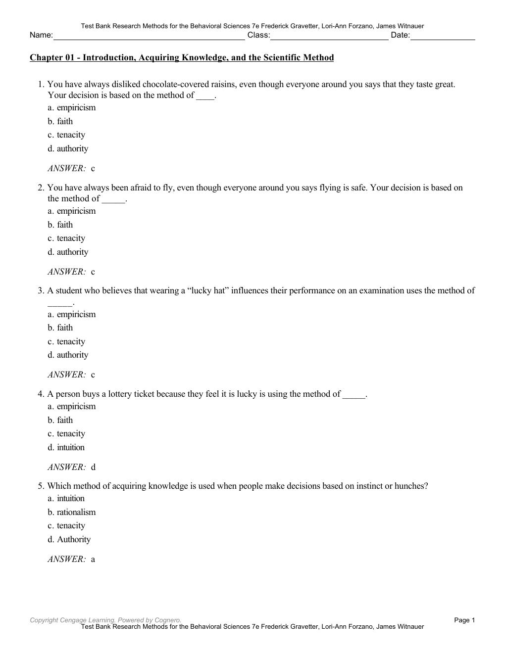 Preview page 4 of Test Bank for Research Methods for the Behavioral Sciences 7th Edition By Frederick Gravetter, Lori-Ann Forzano, James W