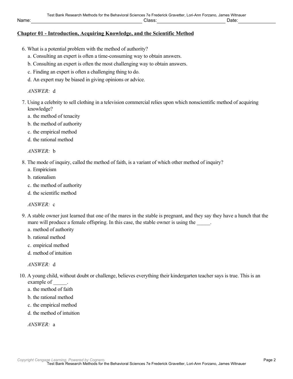 Preview page 5 of Test Bank for Research Methods for the Behavioral Sciences 7th Edition By Frederick Gravetter, Lori-Ann Forzano, James W