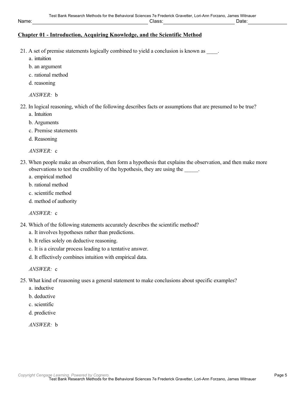 Preview page 8 of Test Bank for Research Methods for the Behavioral Sciences 7th Edition By Frederick Gravetter, Lori-Ann Forzano, James W