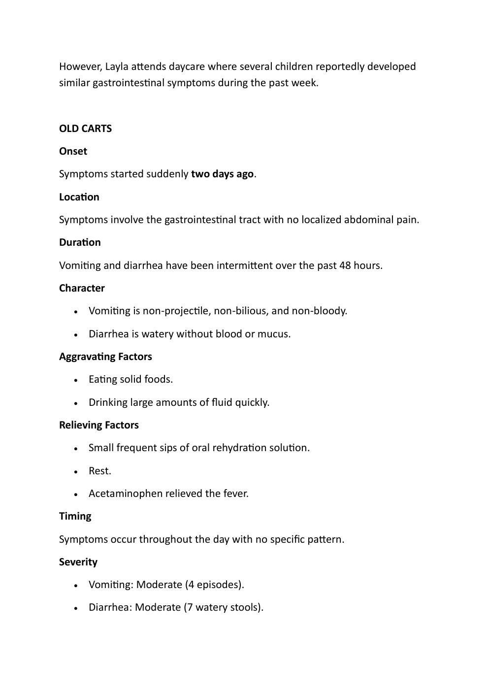 Preview page 4 of IHUMAN CASE STUDY. LAYLA  STEVENS, 18-MONTHS-OLD.  REASON FOR ENCOUNTER:  VOMITTING AND DIARRHEA.   EXAM STUDY GUIDE. GR