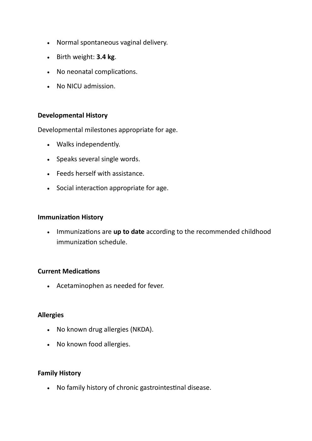 Preview page 5 of COMPREHENSIVE IHUMAN  CASE STUDY. 18-MONTHS-OLD,  LAYLA STEVENS, REASON FOR  ENCOUNTER: VOMITTING AND  DIARRHEA.   WITH