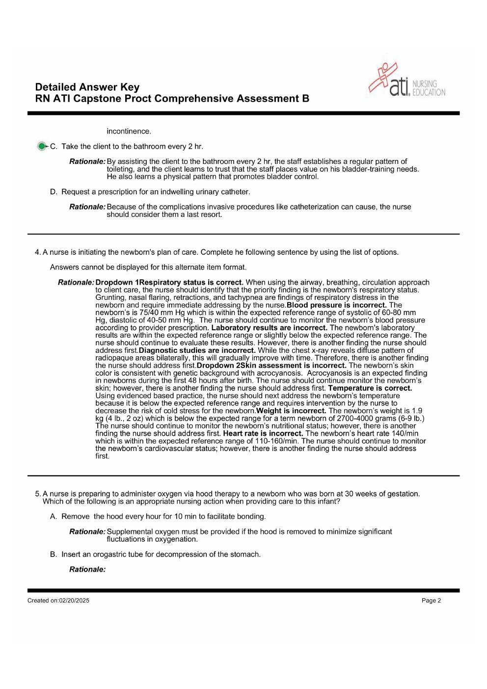 Preview page 2 of Detailed Answer Key For ATI RN Capstone Proctored Comprehensive Assessment Exam