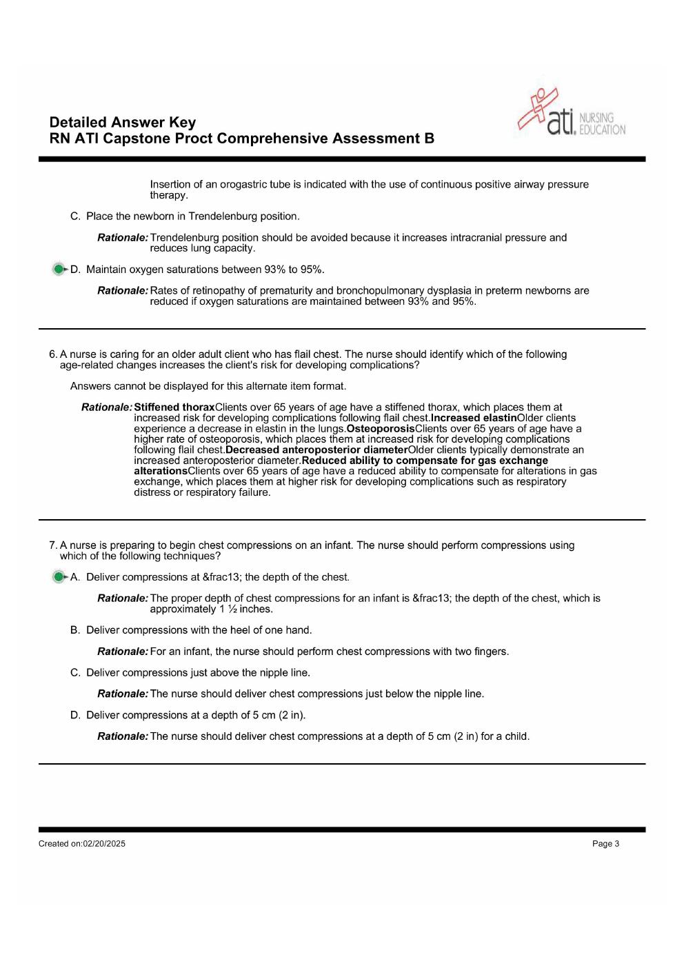 Preview page 3 of Detailed Answer Key For ATI RN Capstone Proctored Comprehensive Assessment Exam