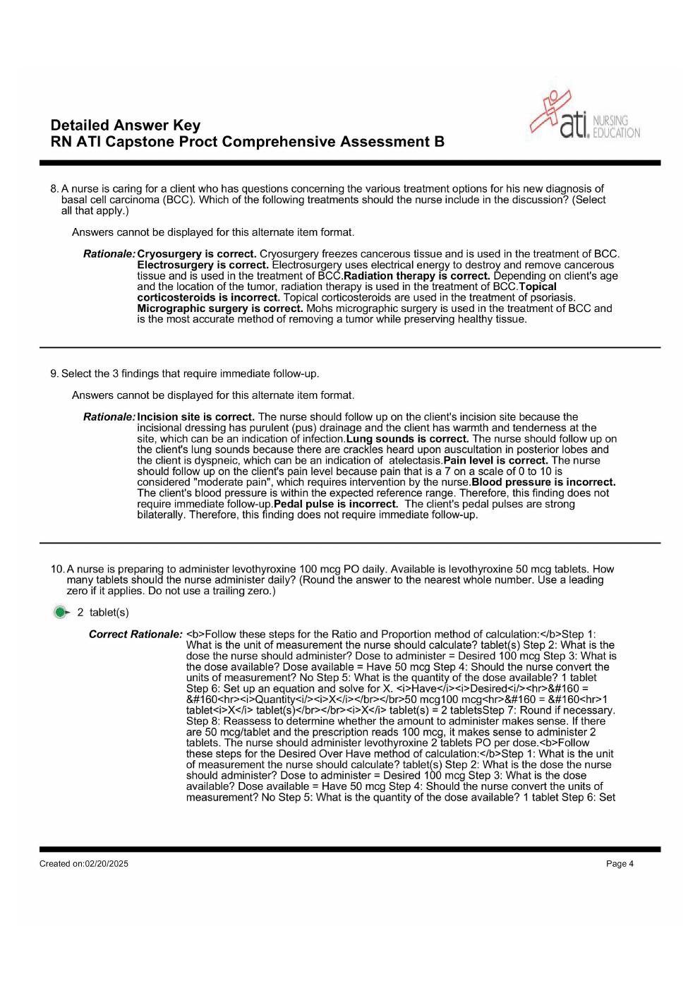 Preview page 4 of Detailed Answer Key For ATI RN Capstone Proctored Comprehensive Assessment Exam
