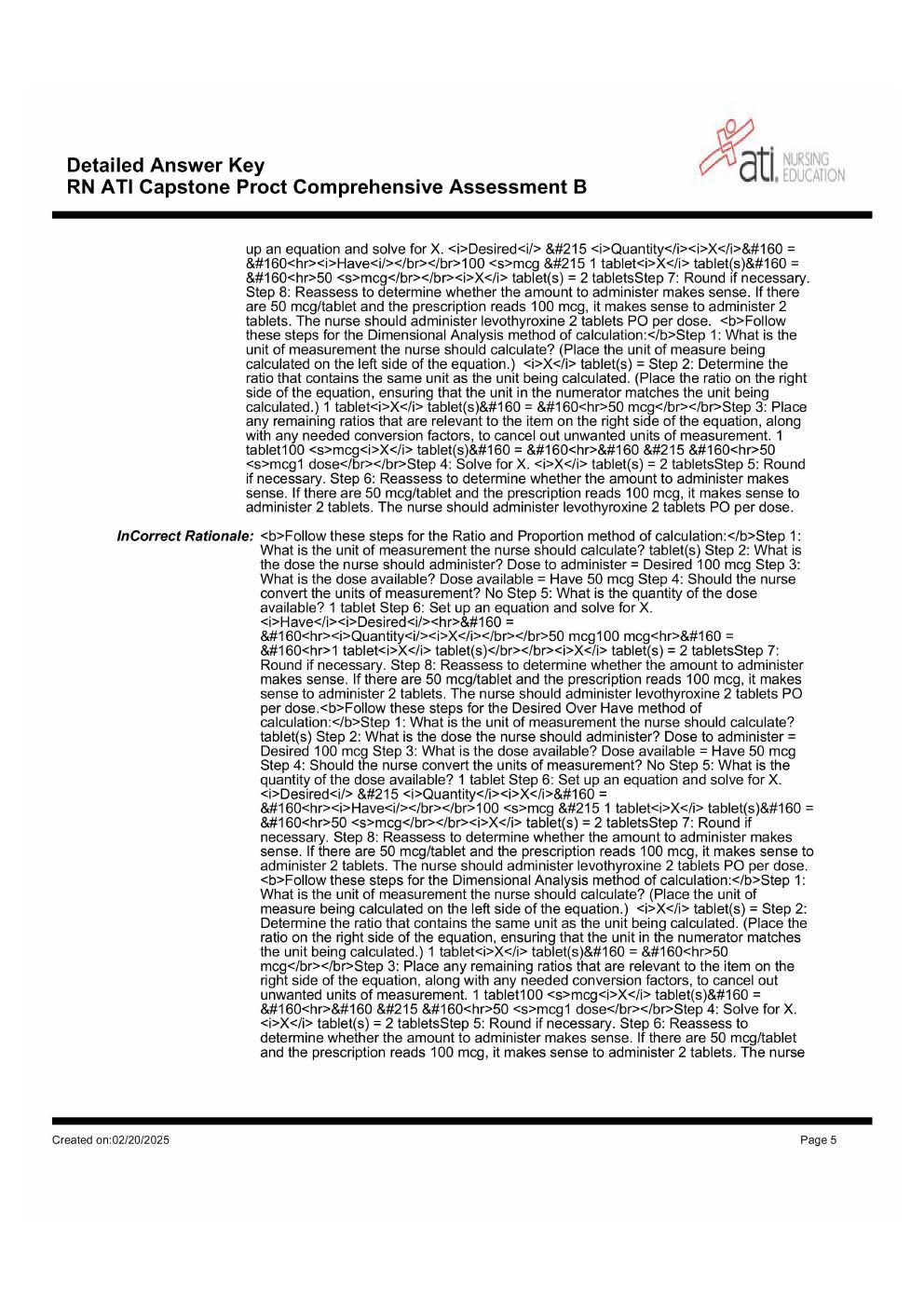 Preview page 5 of Detailed Answer Key For ATI RN Capstone Proctored Comprehensive Assessment Exam