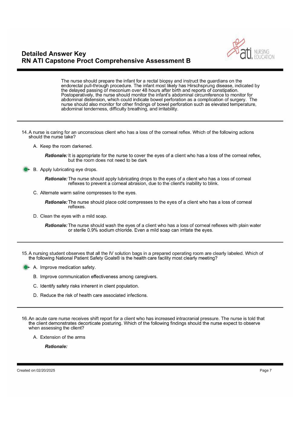 Preview page 7 of Detailed Answer Key For ATI RN Capstone Proctored Comprehensive Assessment Exam