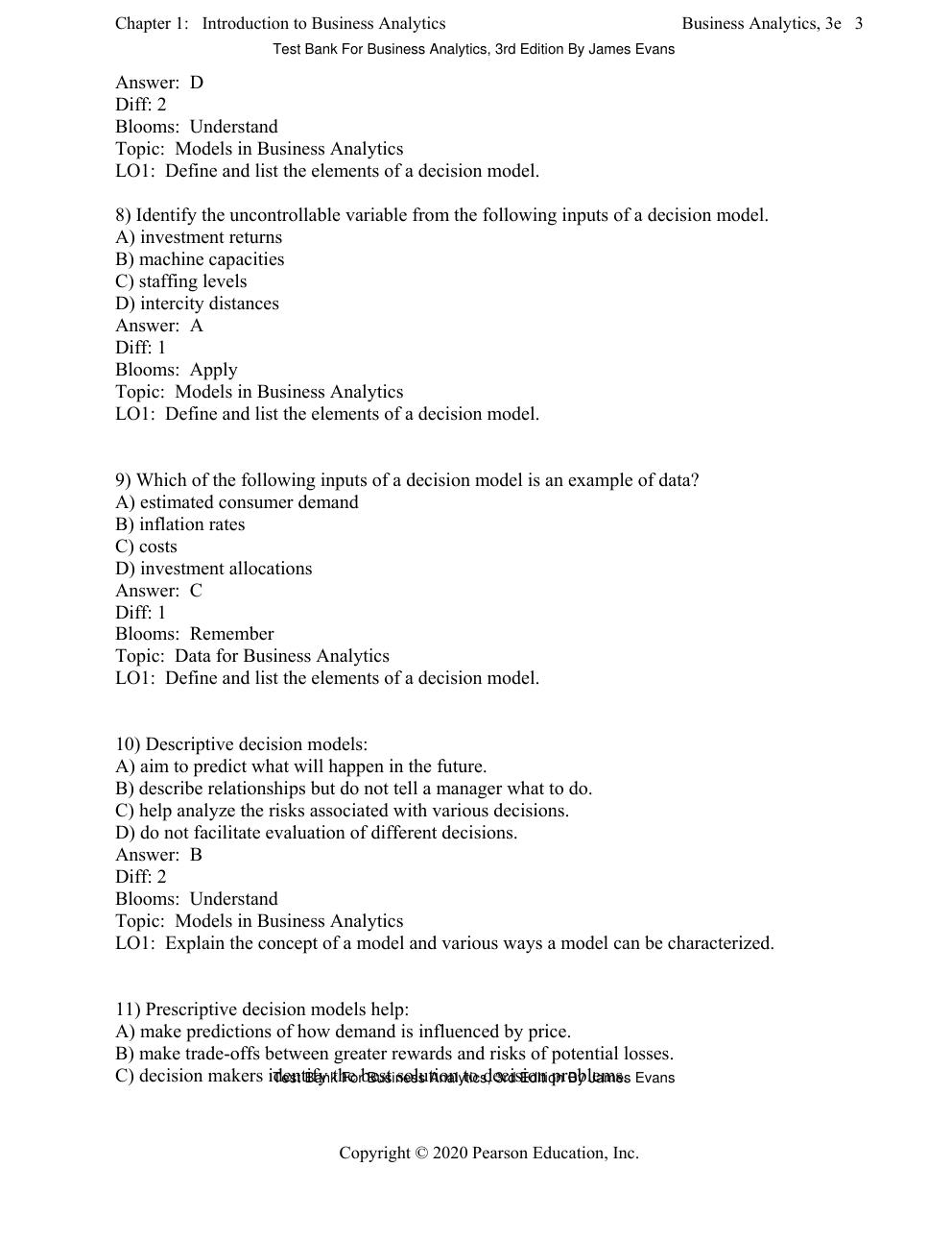 Preview page 5 of Test Bank For Business Analytics, 3rd Edition By James Evans