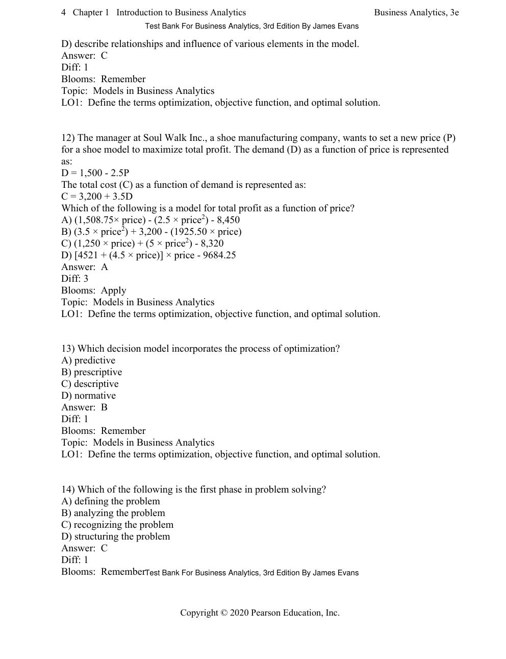 Preview page 6 of Test Bank For Business Analytics, 3rd Edition By James Evans