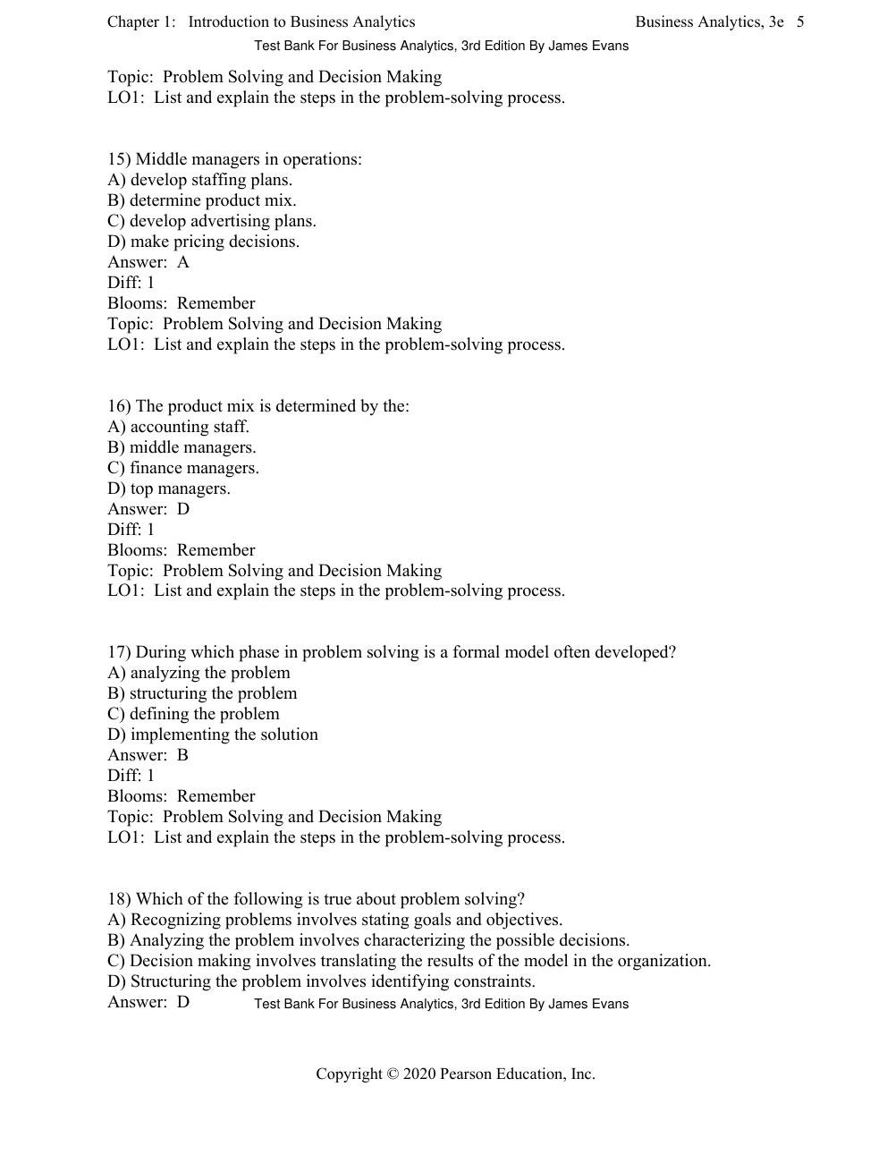 Preview page 7 of Test Bank For Business Analytics, 3rd Edition By James Evans
