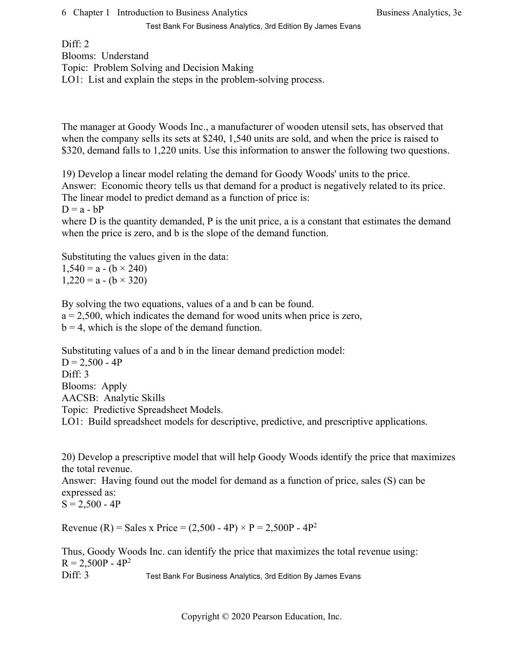 Preview page 8 of Test Bank For Business Analytics, 3rd Edition By James Evans