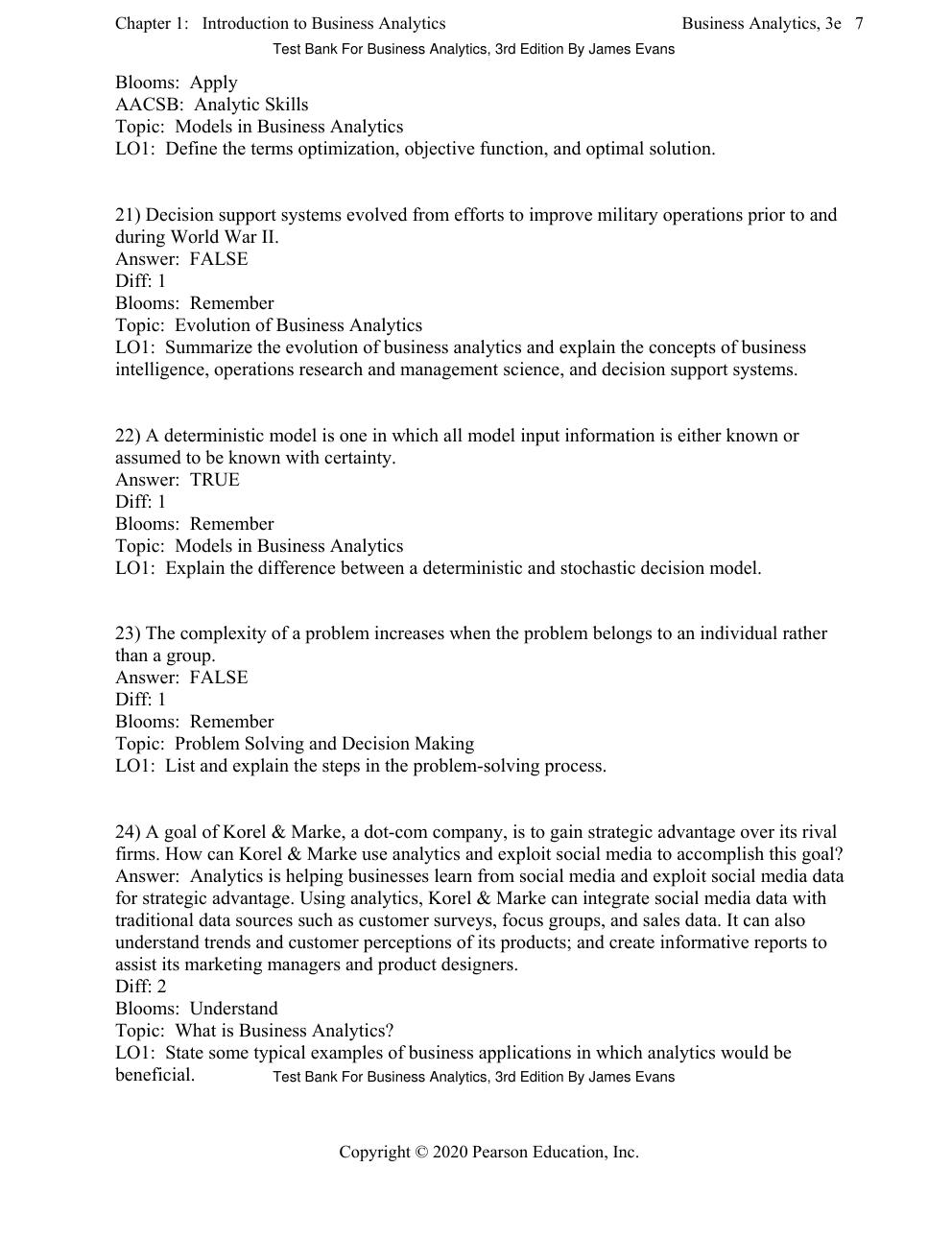 Preview page 9 of Test Bank For Business Analytics, 3rd Edition By James Evans