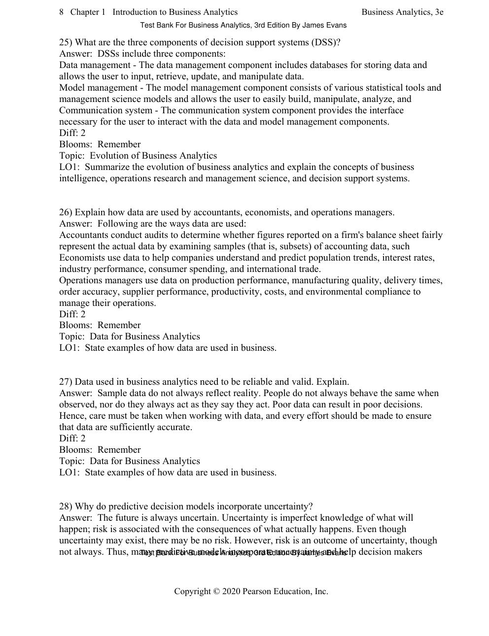 Preview page 10 of Test Bank For Business Analytics, 3rd Edition By James Evans