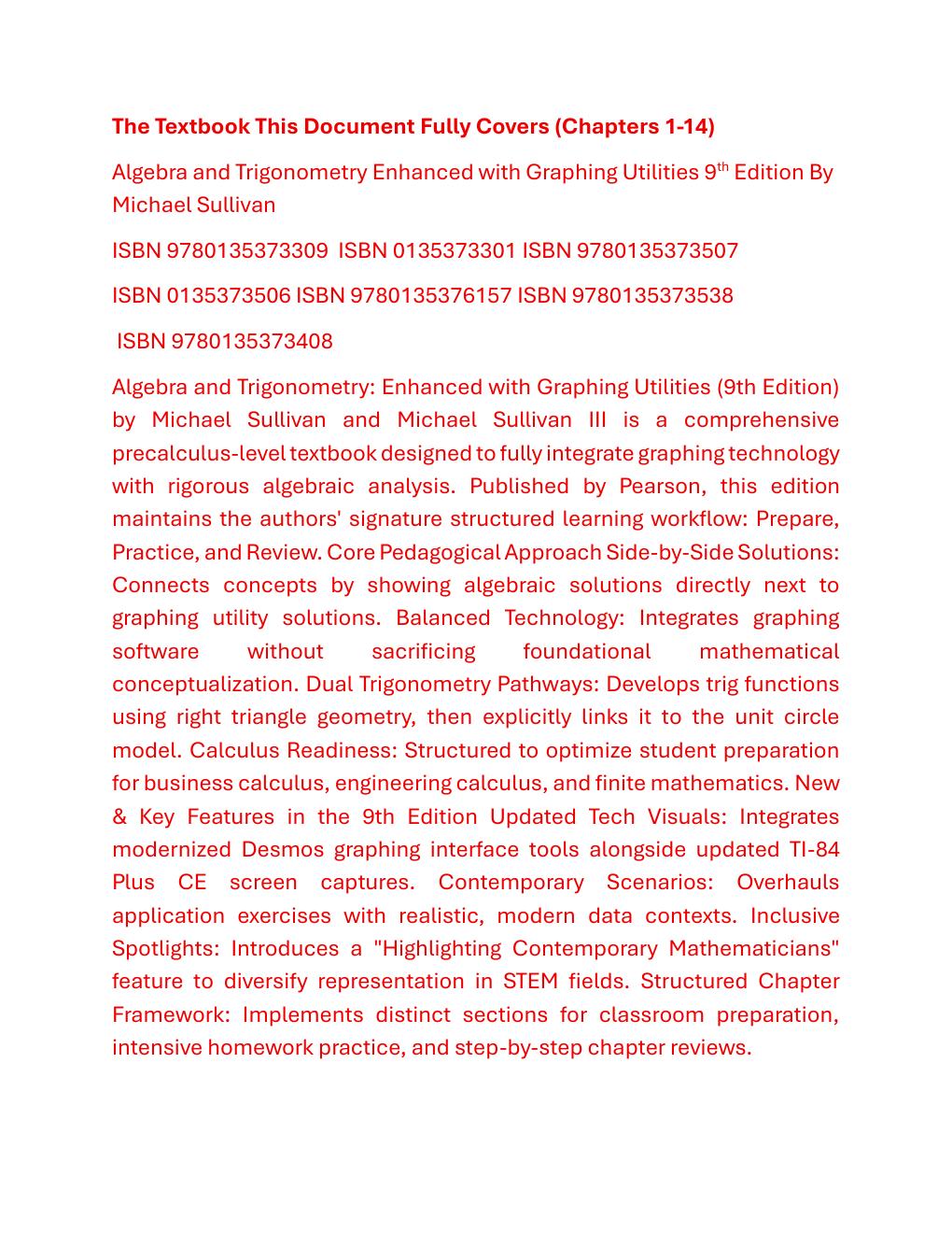 Preview page 2 of Solutions Manual For Algebra and Trigonometry Enhanced with Graphing Utilities 9th Edition By Michael Sullivan