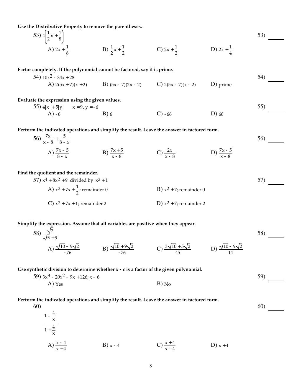 Preview page 10 of Test Bank for Algebra and Trigonometry Enhanced with Graphing Utilities 9th Edition By Michael Sullivan