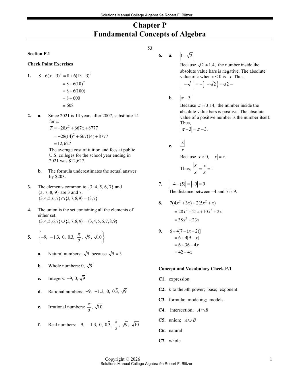 Preview page 3 of Solutions Manual For College Algebra 9th Edition By Robert F. Blitzer