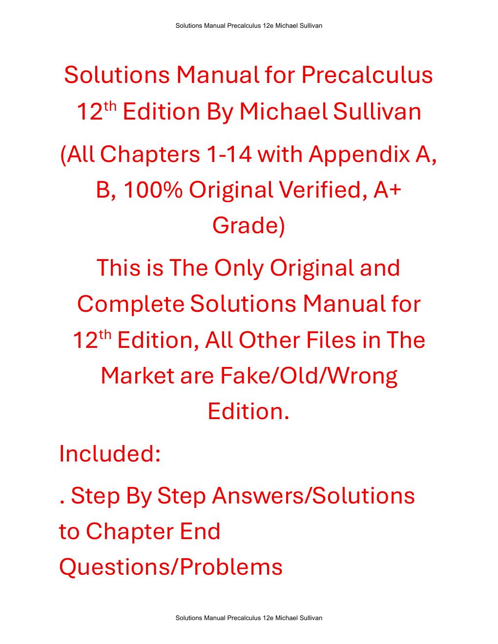 Preview page 2 of Solutions Manual for Precalculus 12th Edition By Michael Sullivan