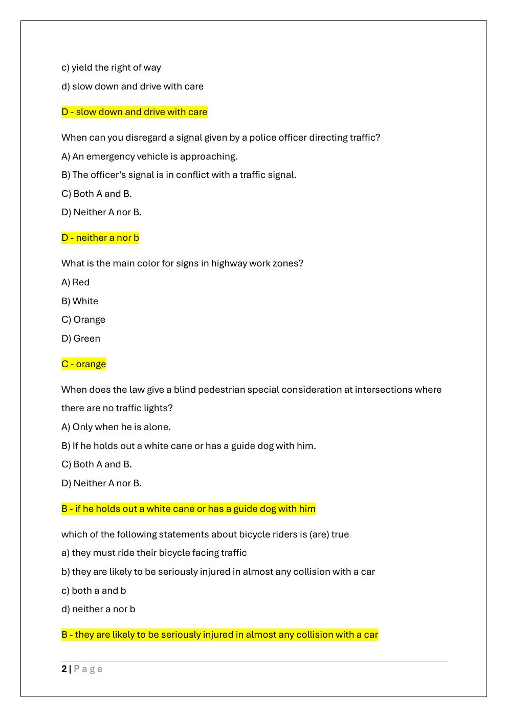 Preview page 2 of NORTH CAROLINA DMV PERMIT EXAM