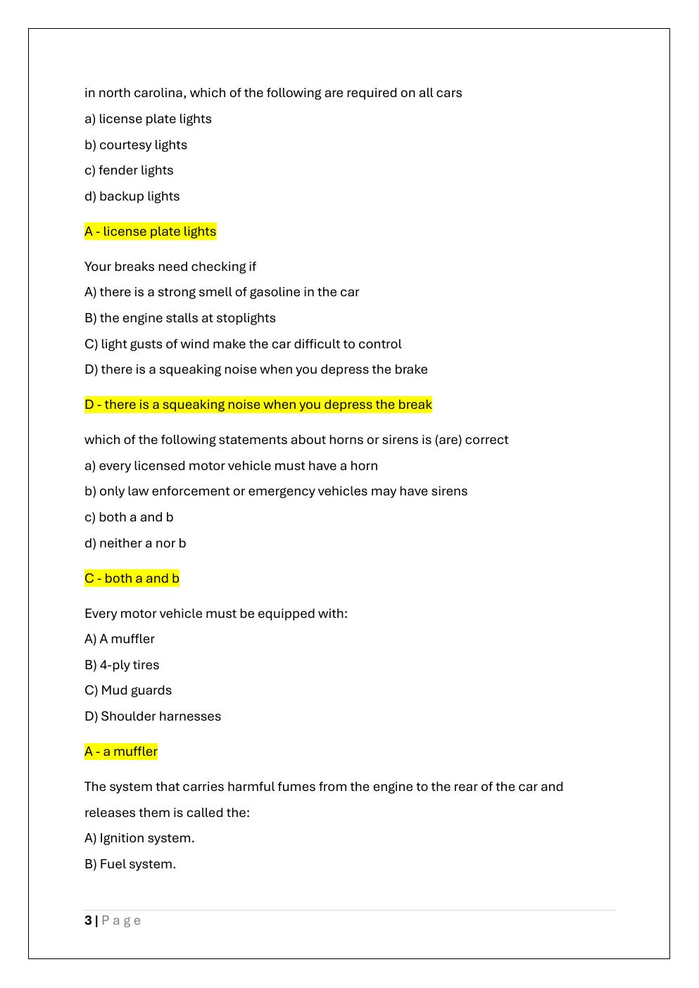 Preview page 3 of NORTH CAROLINA DMV PERMIT EXAM