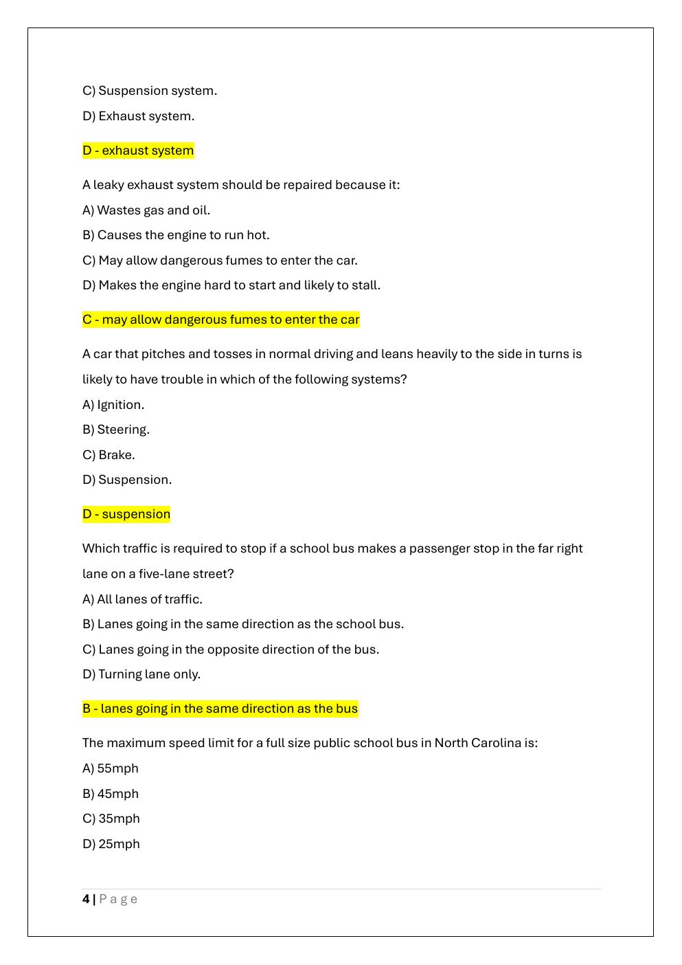 Preview page 4 of NORTH CAROLINA DMV PERMIT EXAM