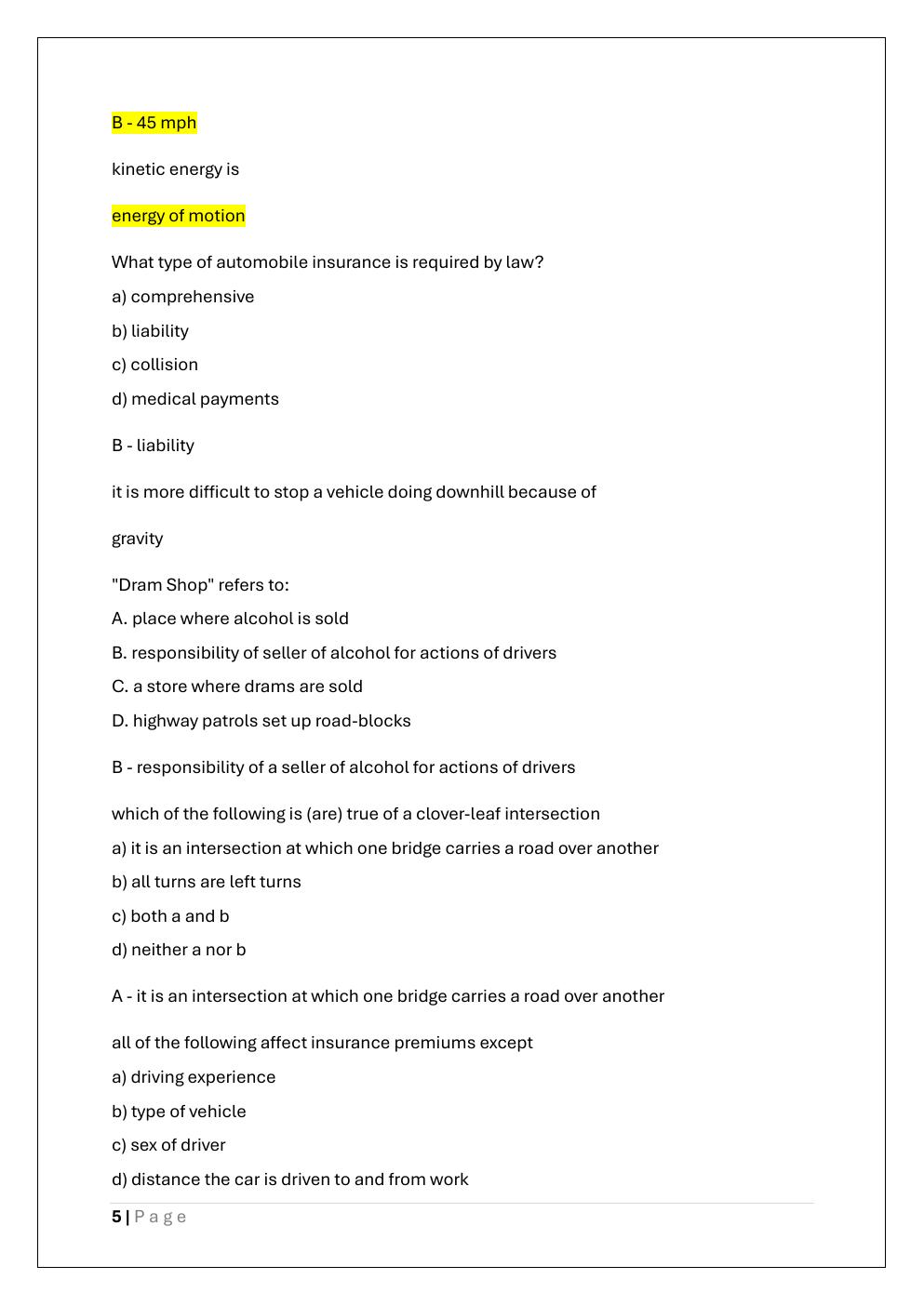 Preview page 5 of NORTH CAROLINA DMV PERMIT EXAM