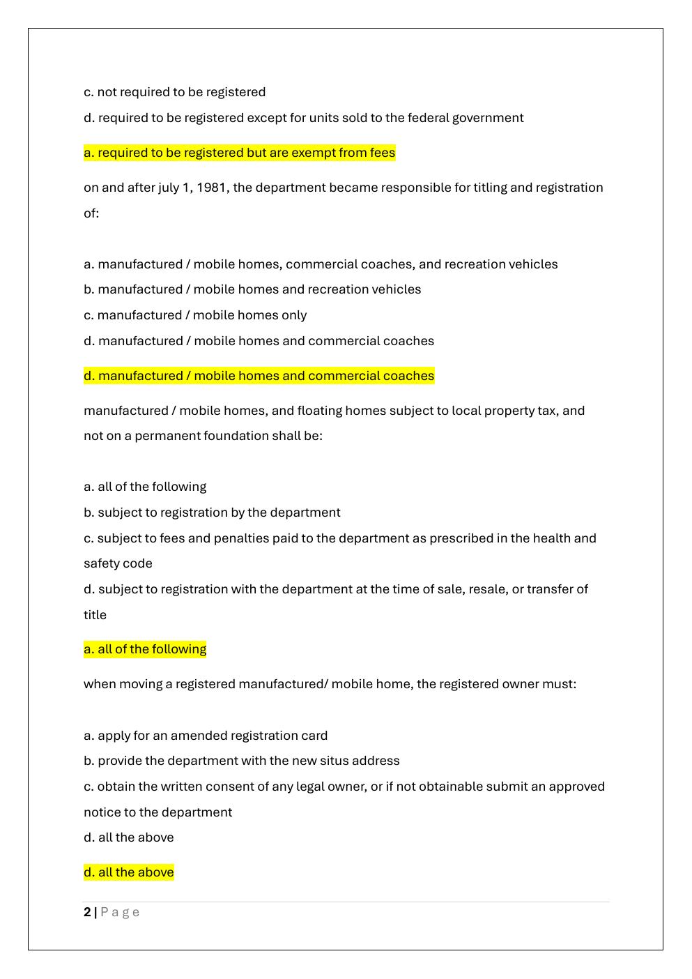 Preview page 2 of MANUFACTURED HOME EXAM