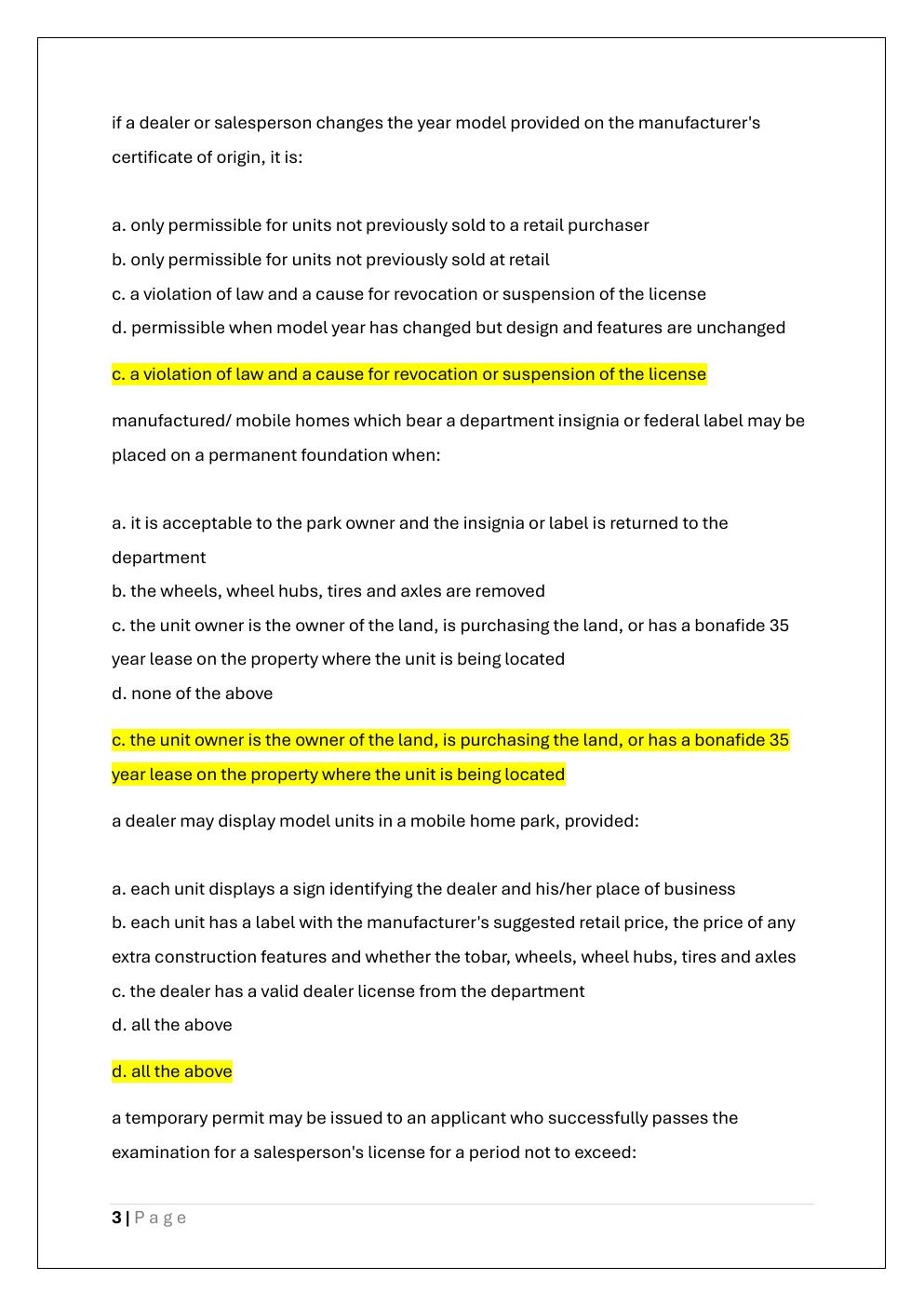Preview page 3 of MANUFACTURED HOME EXAM