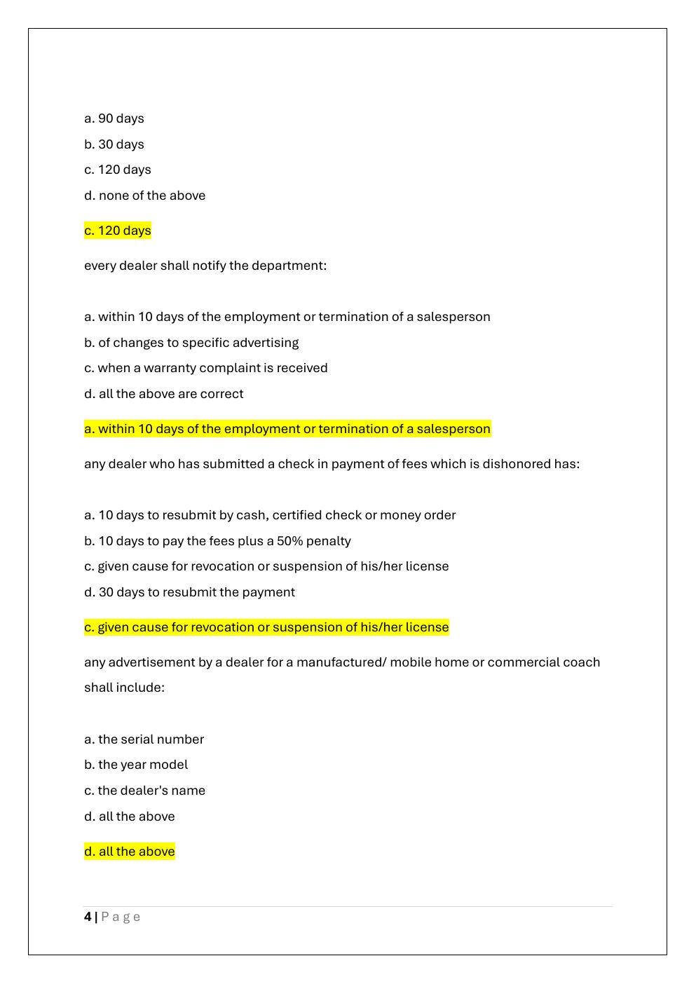 Preview page 4 of MANUFACTURED HOME EXAM