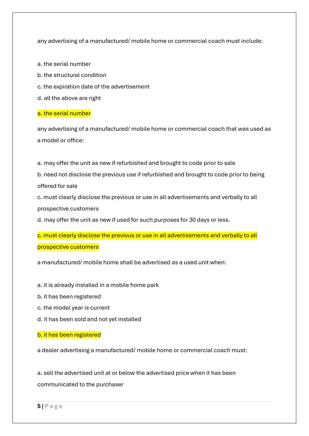 Preview page 5 of MANUFACTURED HOME EXAM