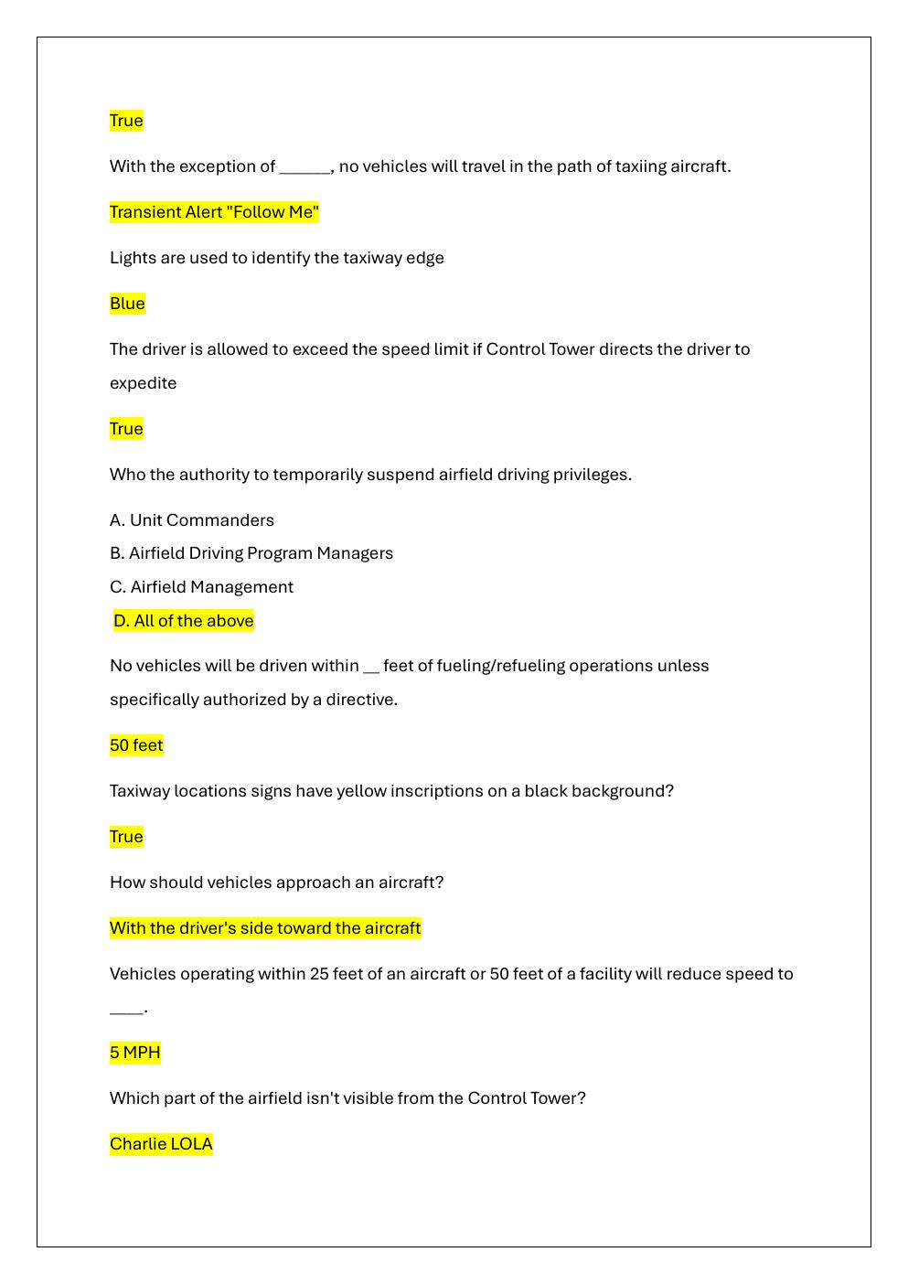 Preview page 2 of AIRFIELD DRIVING PRACTICE EXAM