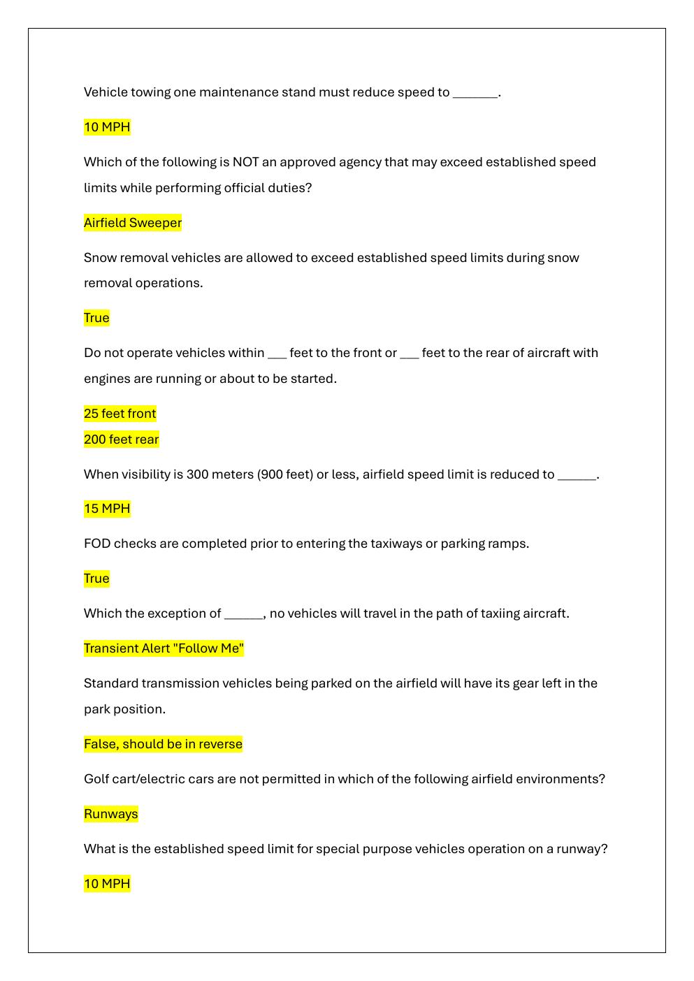 Preview page 3 of AIRFIELD DRIVING PRACTICE EXAM