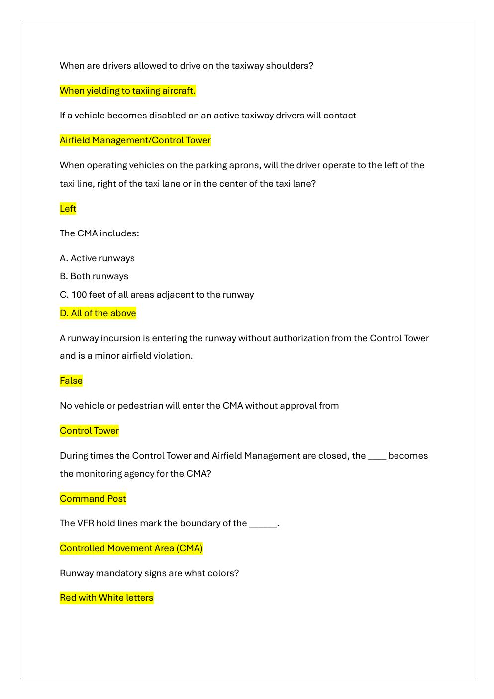 Preview page 4 of AIRFIELD DRIVING PRACTICE EXAM