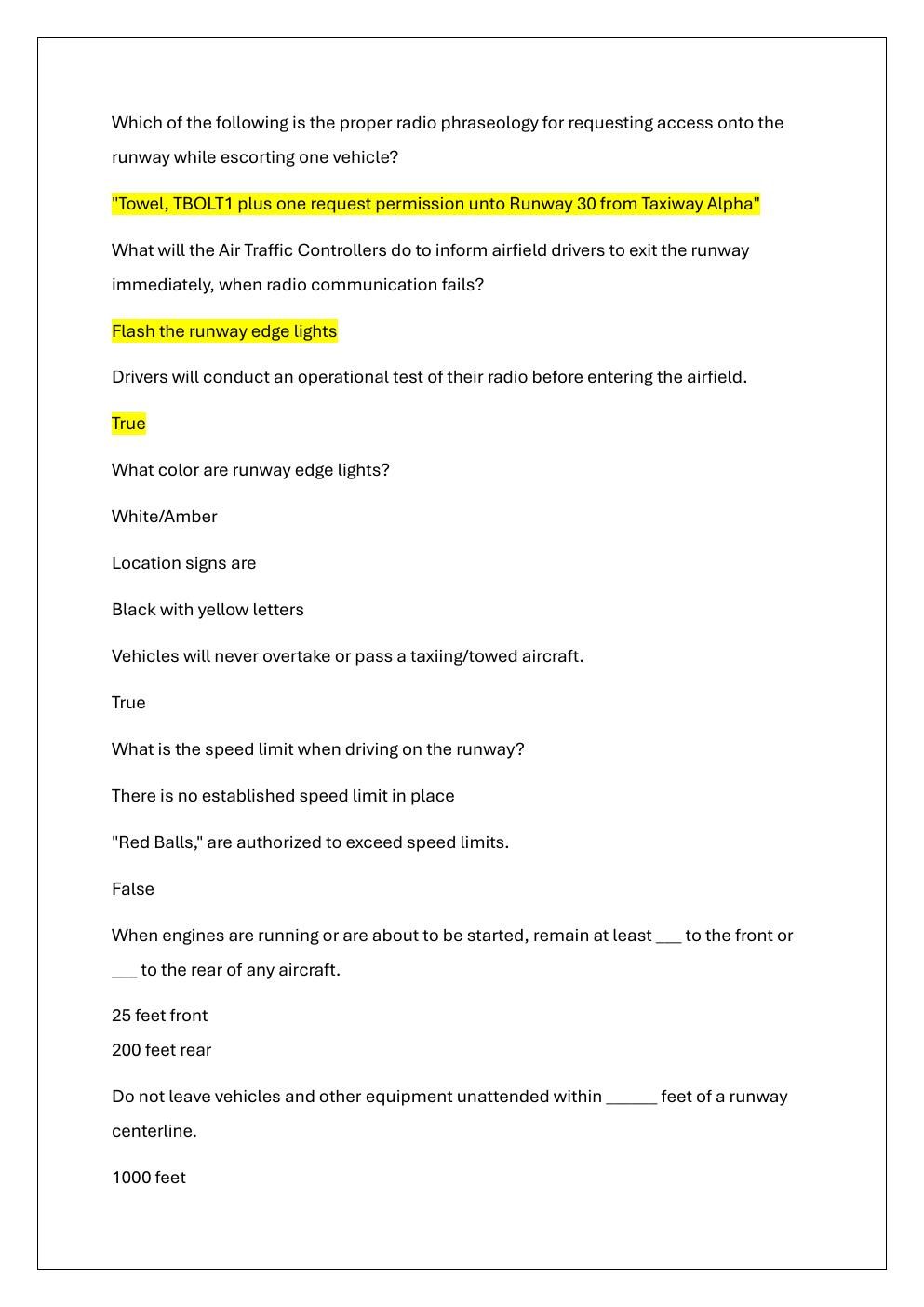 Preview page 5 of AIRFIELD DRIVING PRACTICE EXAM