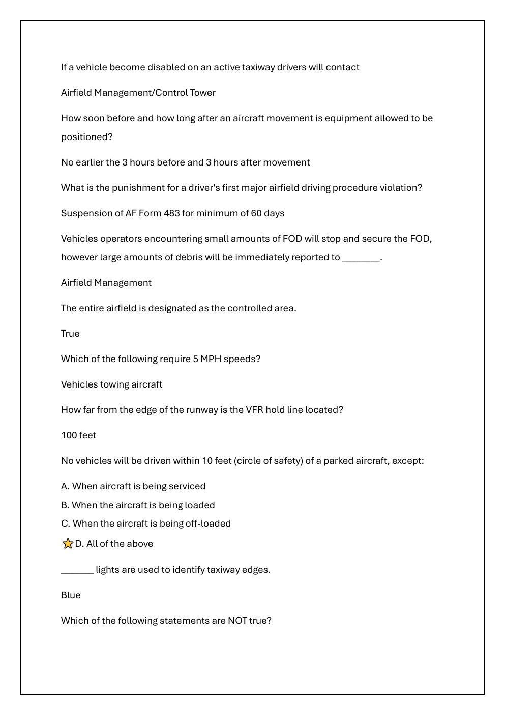 Preview page 6 of AIRFIELD DRIVING PRACTICE EXAM