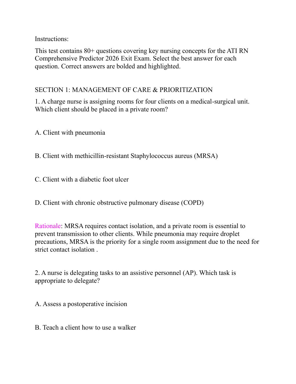 Preview page 5 of ATI RN Comprehensive Predictor Exit Exam  2026/ with screenshots Questions and correct  verified answers. Guaranteed pas