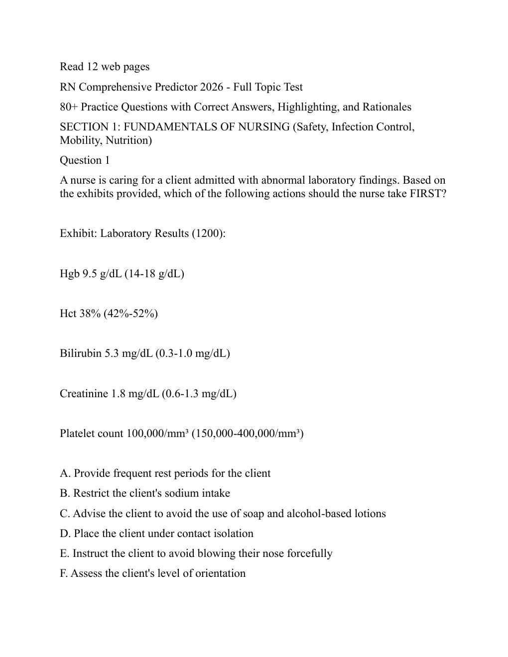 Preview page 5 of ATI RN Comprehensive Predictor Exit Exam  2026/ with screenshots Questions and correct  verified answers. Guaranteed pas
