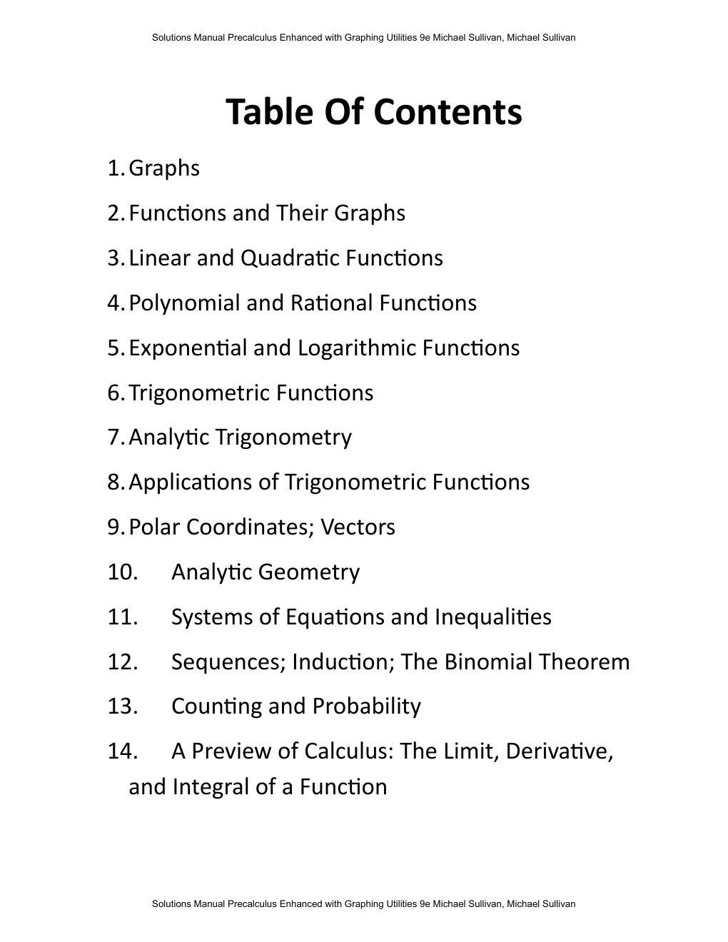 Preview page 3 of Solutions Manual Precalculus Enhanced with Graphing Utilities 9th Edition By Michael Sullivan, Michael Sullivan