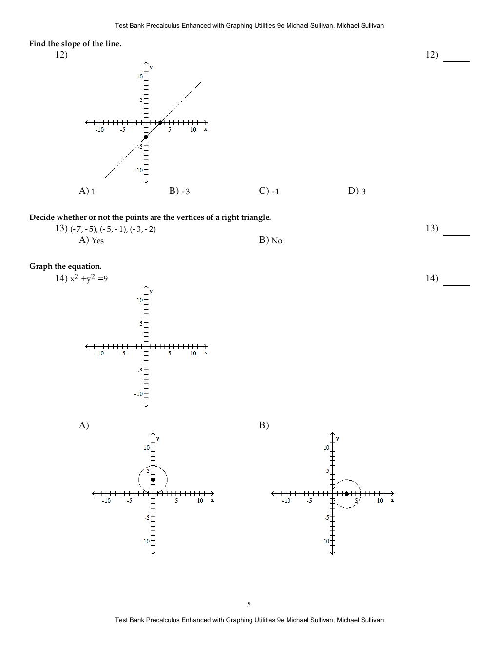 Preview page 8 of Test Bank Precalculus Enhanced with Graphing Utilities 9th Edition By Michael Sullivan, Michael Sullivan