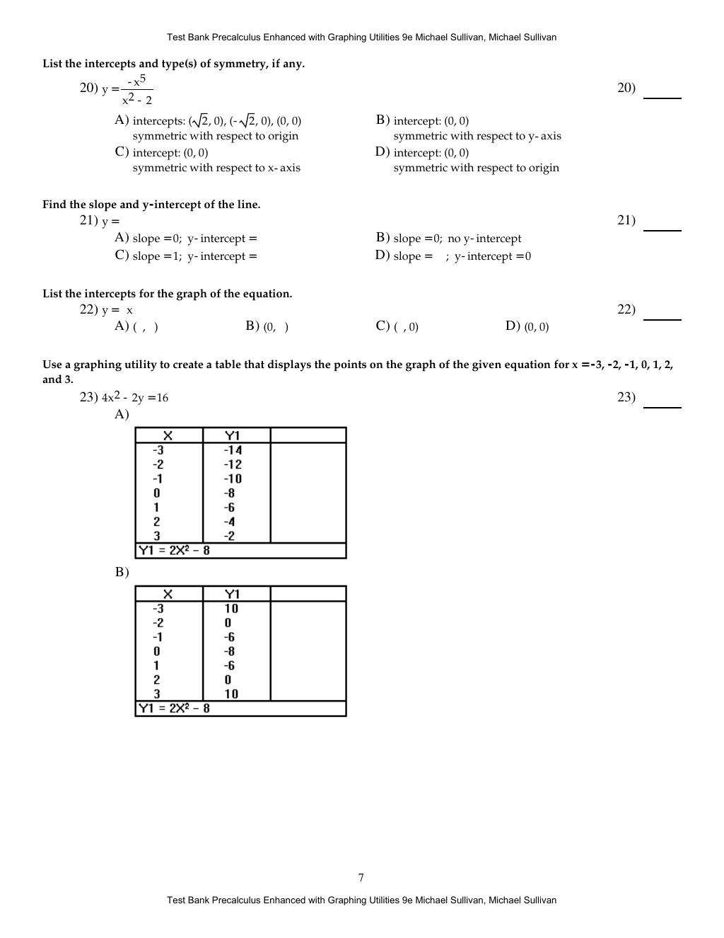 Preview page 10 of Test Bank Precalculus Enhanced with Graphing Utilities 9th Edition By Michael Sullivan, Michael Sullivan