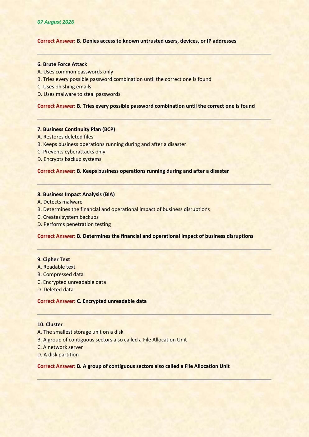 Preview page 2 of Digital Forensics and Network Security 2026/2027 Test  Exam 71 comprehensive questions | FREQUENTLY MOST  TESTED QUESTIO