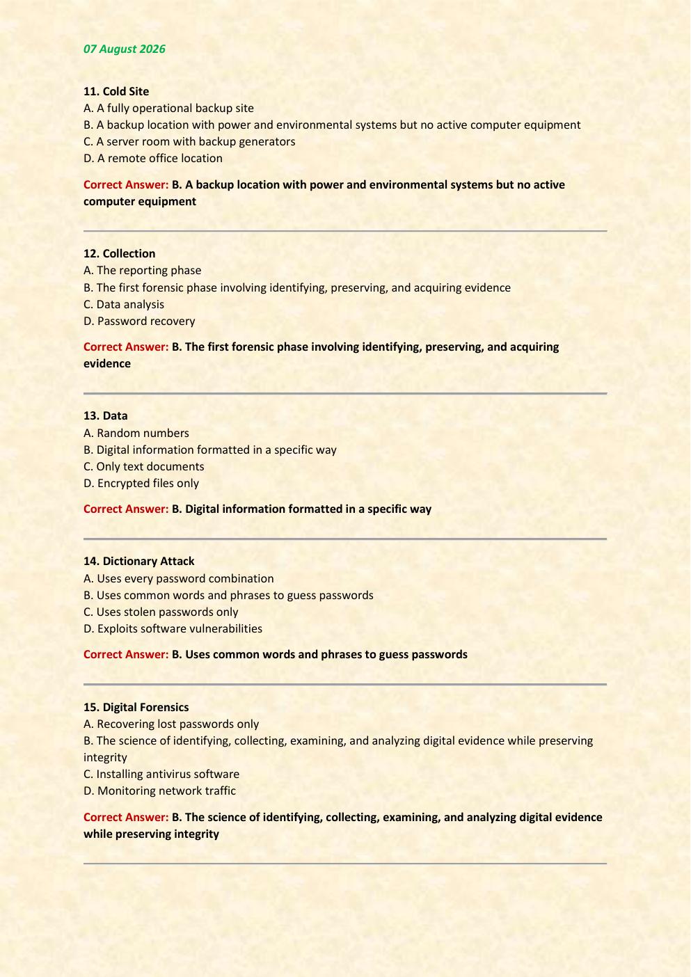 Preview page 3 of Digital Forensics and Network Security 2026/2027 Test  Exam 71 comprehensive questions | FREQUENTLY MOST  TESTED QUESTIO