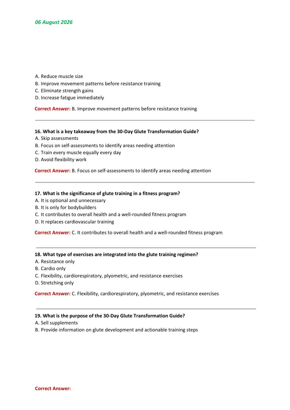 Preview page 4 of Comprehensive 30-Day Glute Development & Training  Guide 2026/2027 Test Exam 81 comprehensive questions  |RECENT AND FRE