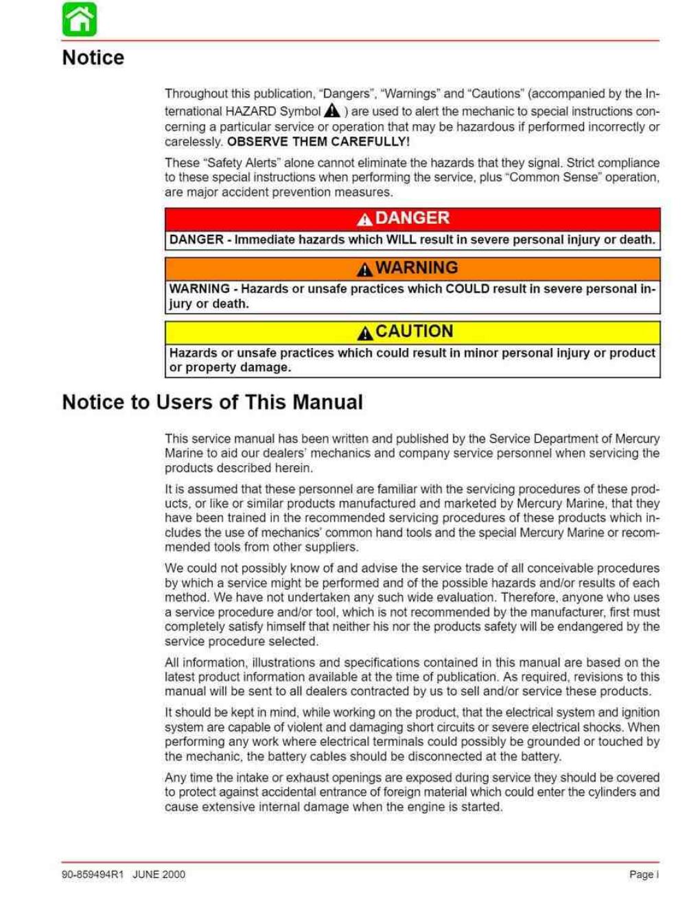 Preview page 2 of Mercury 115 135 150 175 OPTIMAX Service Manual