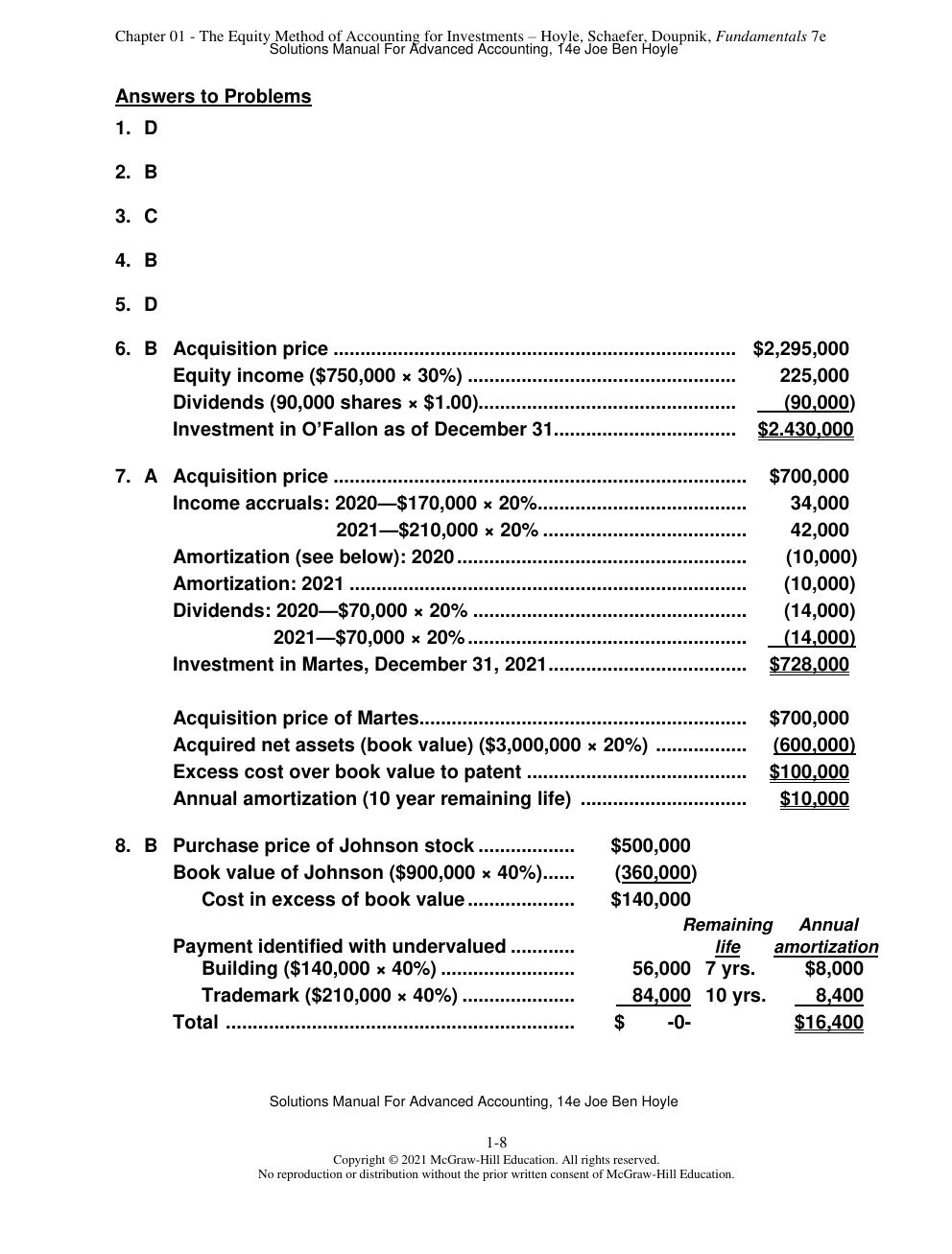 Preview page 10 of Solutions Manual For Advanced Accounting, 14th Edition By Joe Ben Hoyle